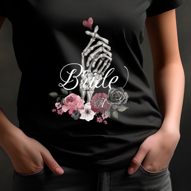 T-shirt Skeleton Coeur main Floral Gothique Aquarelle Mari