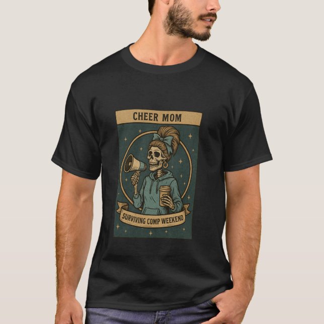 T-shirt Skeleton Coffee Tarot Card Cheer Mom Survive Com (Devant)