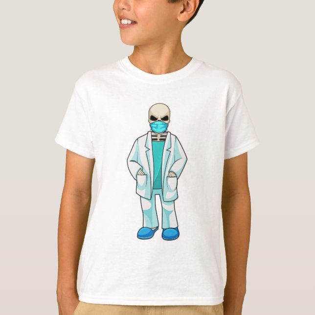 T-shirt Skeleton comme docteur avec masque visage (Devant)