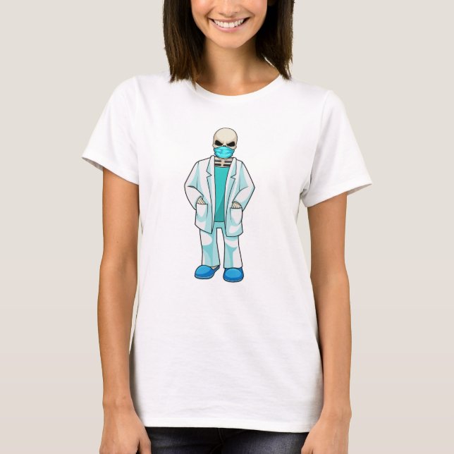 T-shirt Skeleton comme docteur avec masque visage (Devant)
