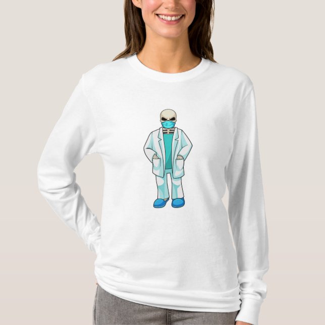 T-shirt Skeleton comme docteur avec masque visage (Devant)