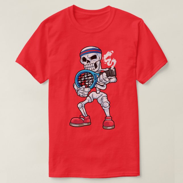 T-shirt Skeleton comme joueur de tennis avec tête (Design devant)