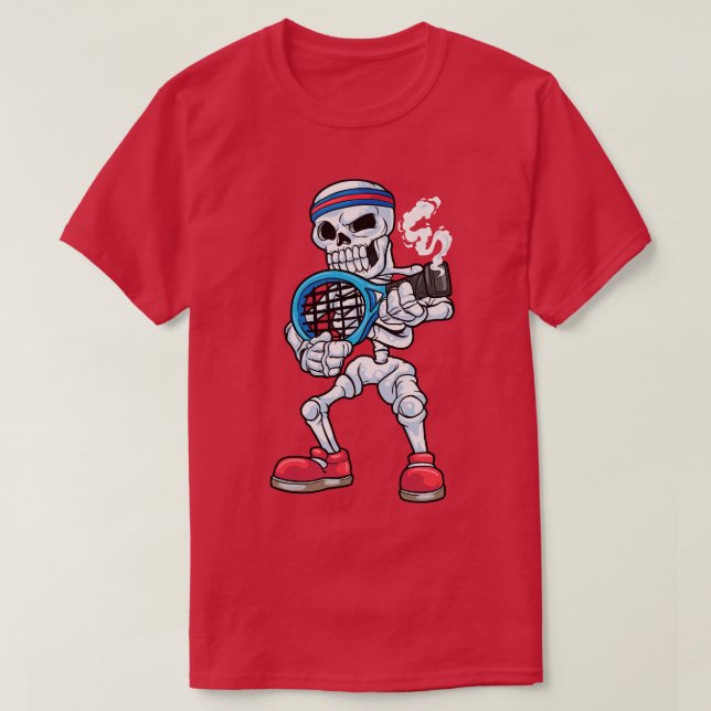 T-shirt Skeleton comme joueur de tennis avec tête (Design devant)