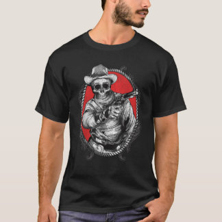 T-shirt Skeleton Cowboy Gunslinger Outlaw Wild West T Shir