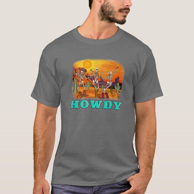 T-shirt Skeleton Cowboys Howly Halloween sur le désert oue (Devant)