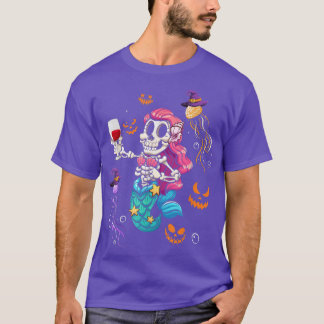 T-shirt Skeleton Cute Sirène Boire Vin Halloween Skel