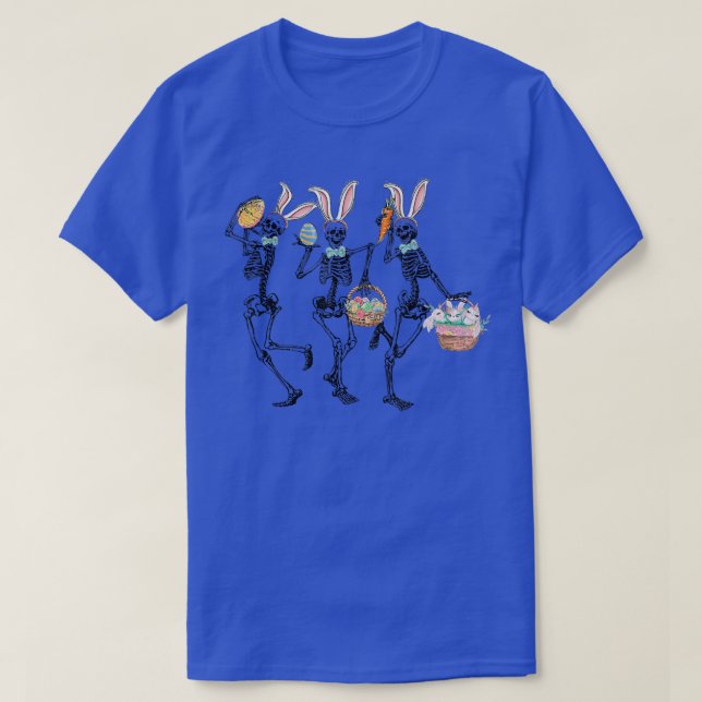 T-shirt Skeleton Dansant Avec Bunny Et Oeufs De Pâques Cut (Design devant)