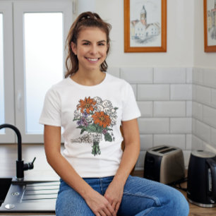 T-SHIRT SKELETON DE HALLOWEEN BOUQUET DE FLEURS