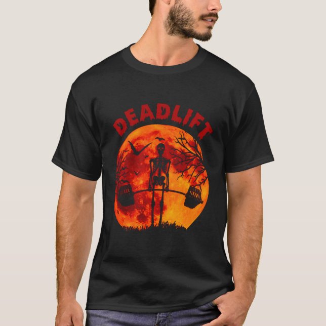 T-shirt Skeleton Deadlift Workout Halloween Poids Lifting (Devant)
