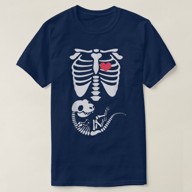 T-shirt Skeleton Dinosaure Coeur Enceinte XRay Drôle Hallo (Design devant)