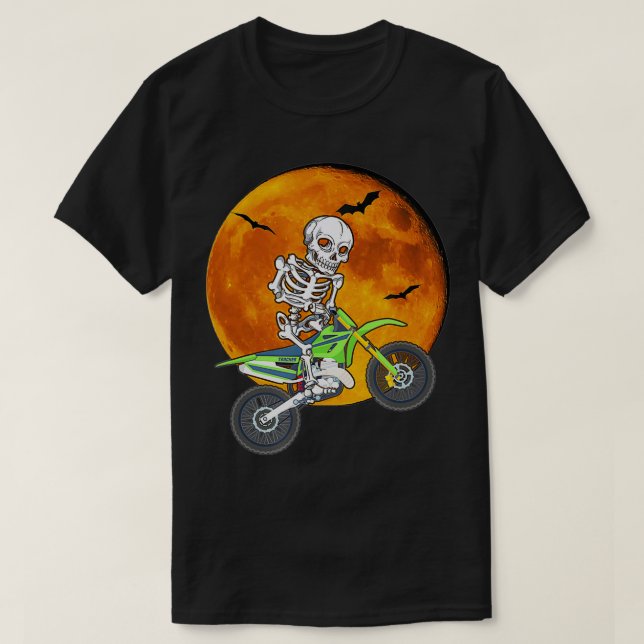 T-shirt Skeleton Dirt Bike Halloween Motocross Bike (Design devant)