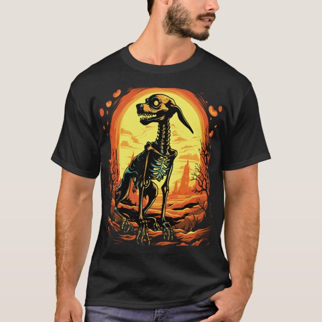T-shirt Skeleton Dog Halloween Art (Devant)
