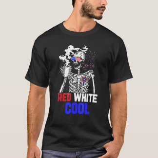 T-shirt Skeleton Drinking Coffee 4th of July Cool Red And 