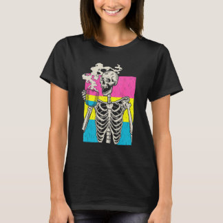 T-shirt Skeleton Drinking Coffee LGBT Q Pansexual Pride Pa