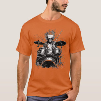 T-shirt Skeleton Drummer Guy Rock And Roll Rock On Drum Ki