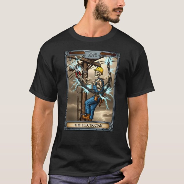 T-shirt Skeleton Electrician Tarot Card Funny Halloween (Devant)