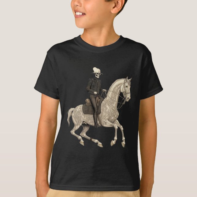 T-shirt Skeleton équitation Cheval Cowboy Horse Lover Hall (Devant)