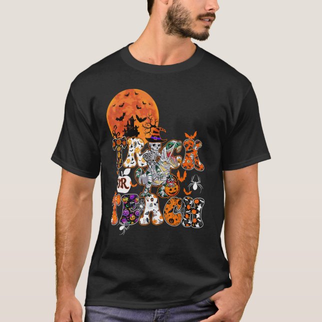 T-shirt Skeleton équitation Dino Trick Ou Enseigner Funny  (Devant)