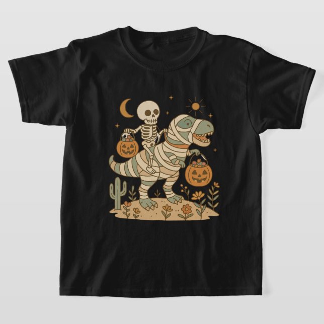 T-shirt Skeleton équitation Dinosaure avec bonbon (Poser)