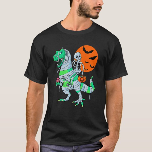 T-shirt Skeleton équitation maman Dinosaur rex Halloween E (Devant)