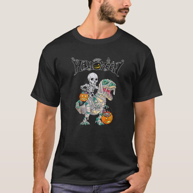T-shirt Skeleton équitation maman Dinosaur rex Halloween E (Devant)