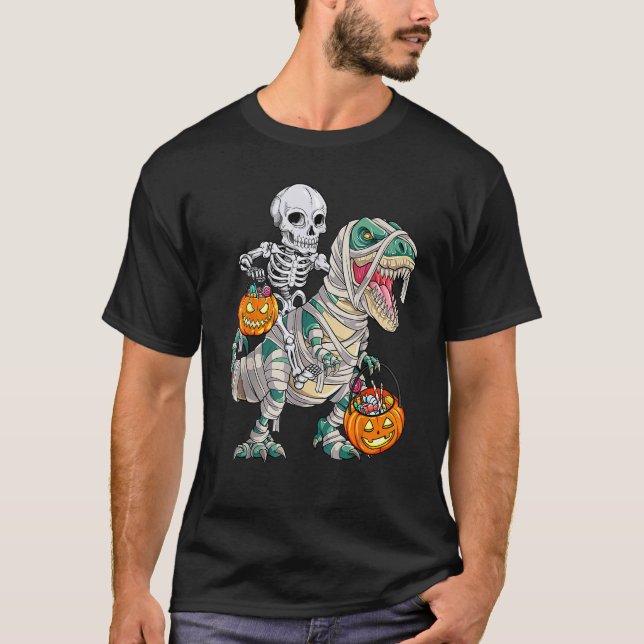 T-shirt Skeleton équitation maman Dinosaur rex Halloween P (Devant)