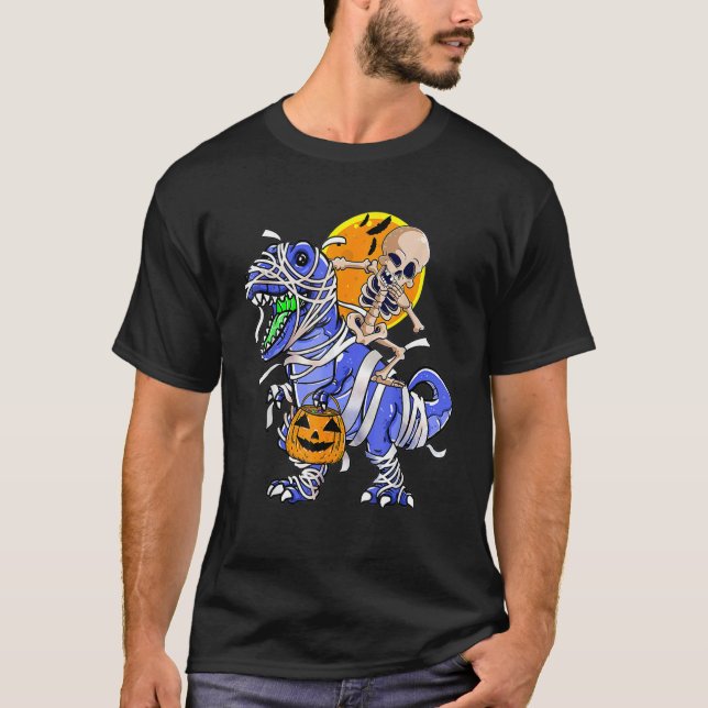 T-shirt Skeleton équitation maman Dinosaur rex Halloween P (Devant)