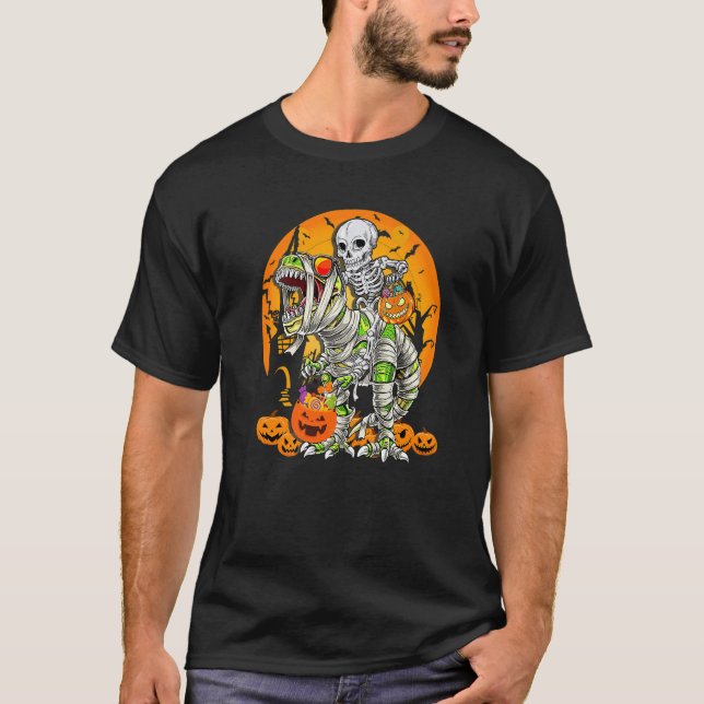 T-shirt Skeleton équitation maman Dinosaur rex Halloween P (Devant)