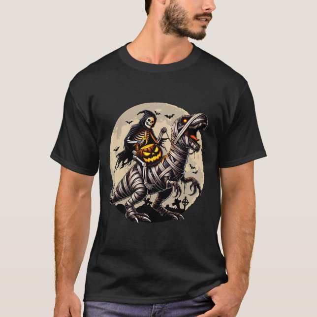 T-shirt Skeleton équitation maman Dinosaur T Rex Citrouill (Devant)