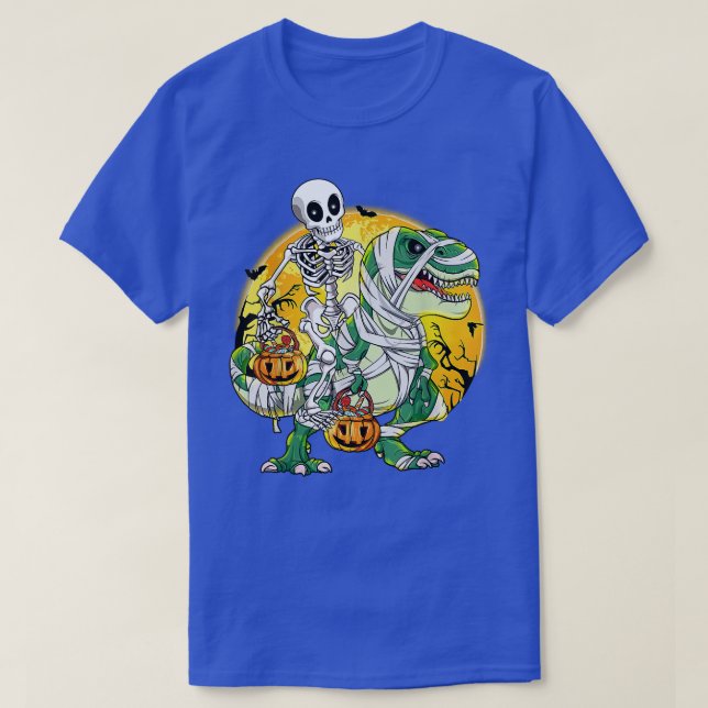 T-shirt Skeleton équitation maman Dinosaur T Rex Citrouill (Design devant)
