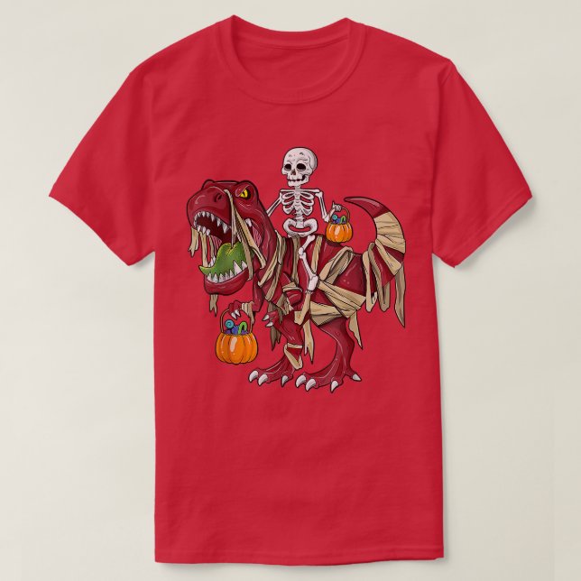 T-shirt Skeleton équitation maman Dinosaur T Rex Citrouill (Design devant)