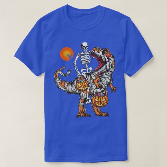 T-shirt Skeleton équitation maman Dinosaur T Rex Citrouill (Design devant)