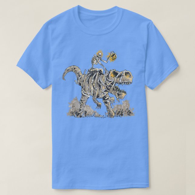 T-shirt Skeleton équitation maman Dinosaur T Rex Citrouill (Design devant)