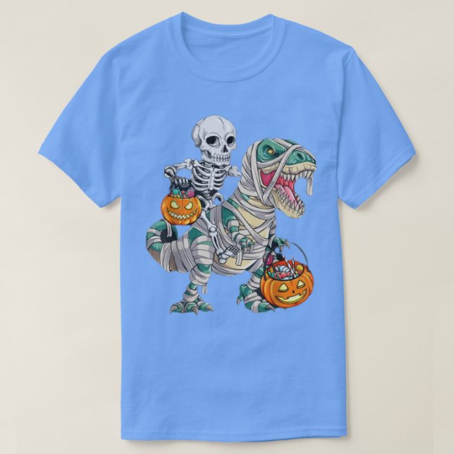 T-shirt Skeleton équitation maman Dinosaur T rex Citrouill (Design devant)