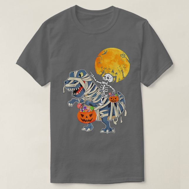 T-shirt Skeleton équitation maman Dinosaur T Rex Citrouill (Design devant)