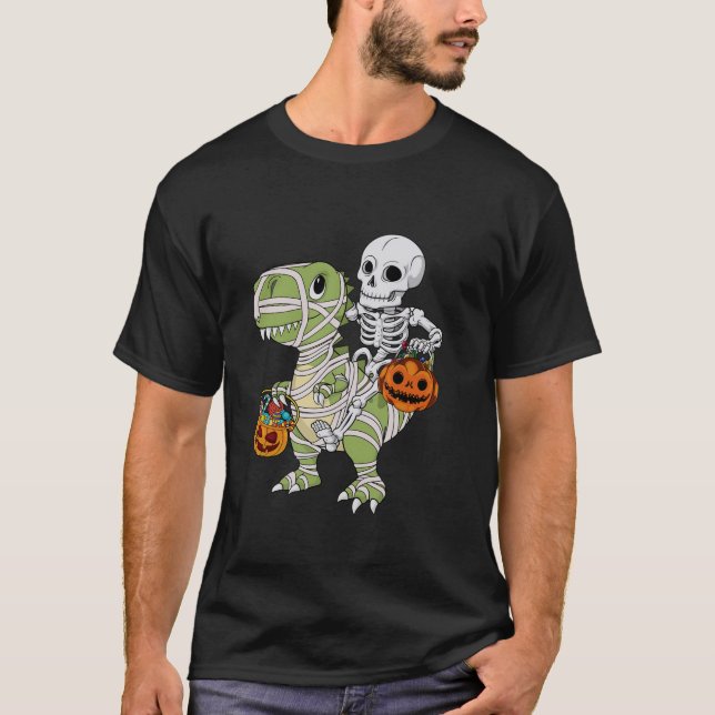 T-shirt Skeleton équitation maman Dinosaur T Rex Halloween (Devant)