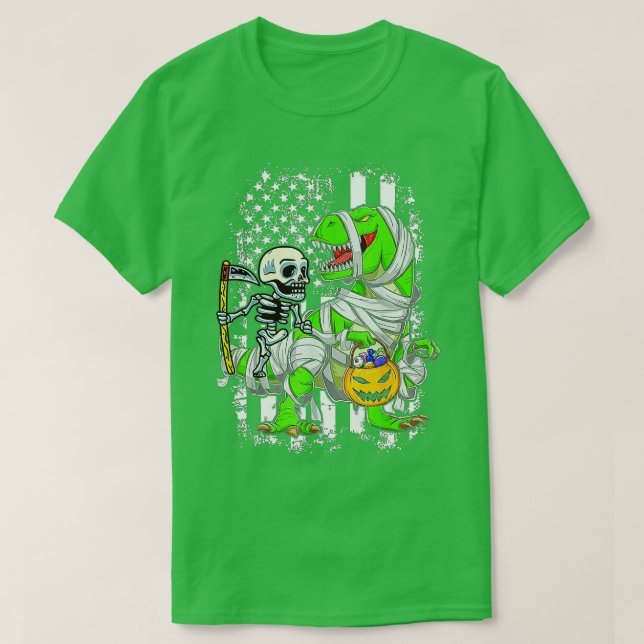 T-shirt Skeleton équitation maman Dinosaur T rex Halloween (Design devant)