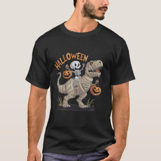 T-shirt Skeleton équitation maman Dinosaur T rex Halloween