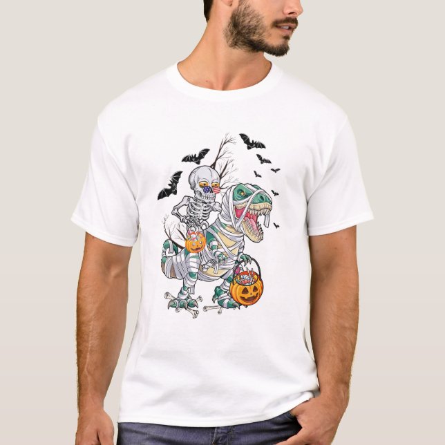 T-shirt Skeleton équitation maman Dinosaur T Rex Halloween (Devant)