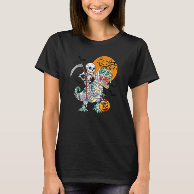 T-shirt Skeleton équitation maman Dinosaur T Rex Halloween (Devant)