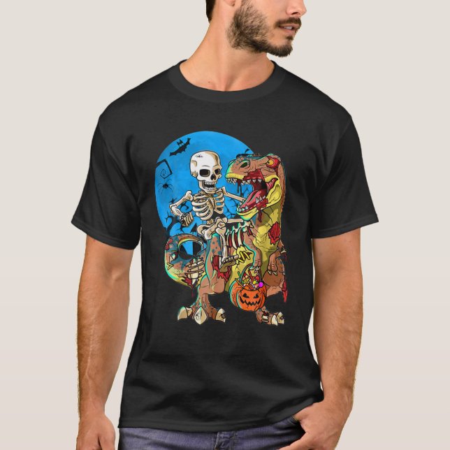 T-shirt Skeleton équitation maman Dinosaur T Rex Halloween (Devant)