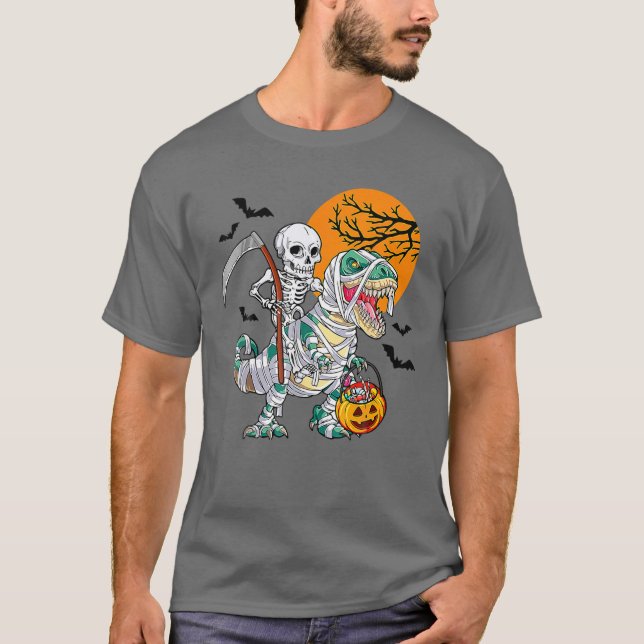 T-shirt Skeleton équitation maman Dinosaur T Rex Halloween (Devant)