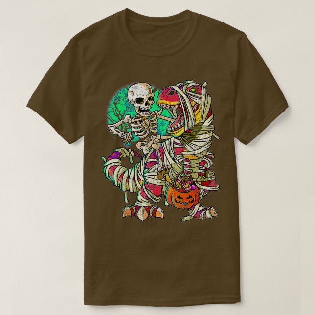 T-shirt Skeleton équitation maman Dinosaur T rex Halloween (Design devant)