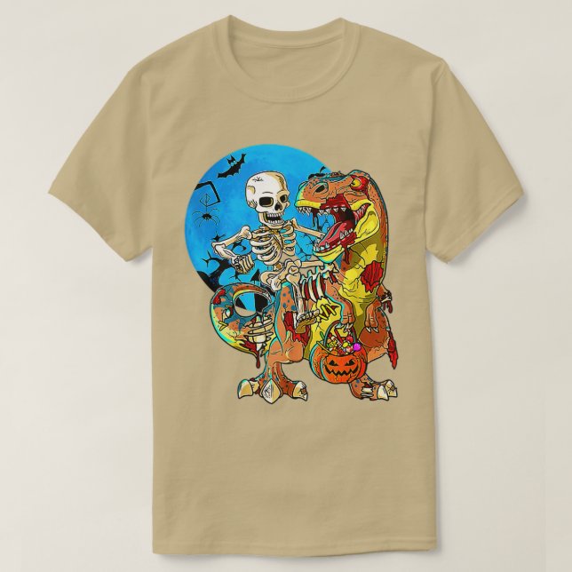 T-shirt Skeleton équitation maman Dinosaur T Rex Halloween (Design devant)