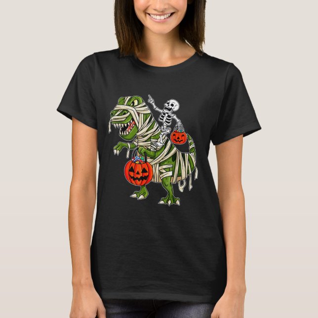 T-shirt Skeleton équitation maman Dinosaur T rex Halloween (Devant)