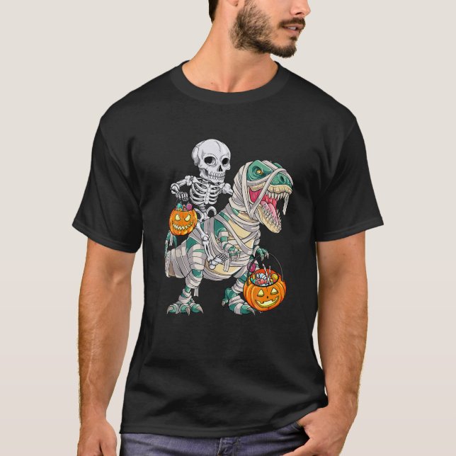 T-shirt Skeleton équitation maman Dinosaur T Rex Halloween (Devant)