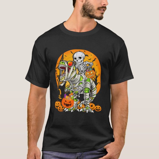 T-shirt Skeleton équitation maman Dinosaur T Rex Halloween (Devant)
