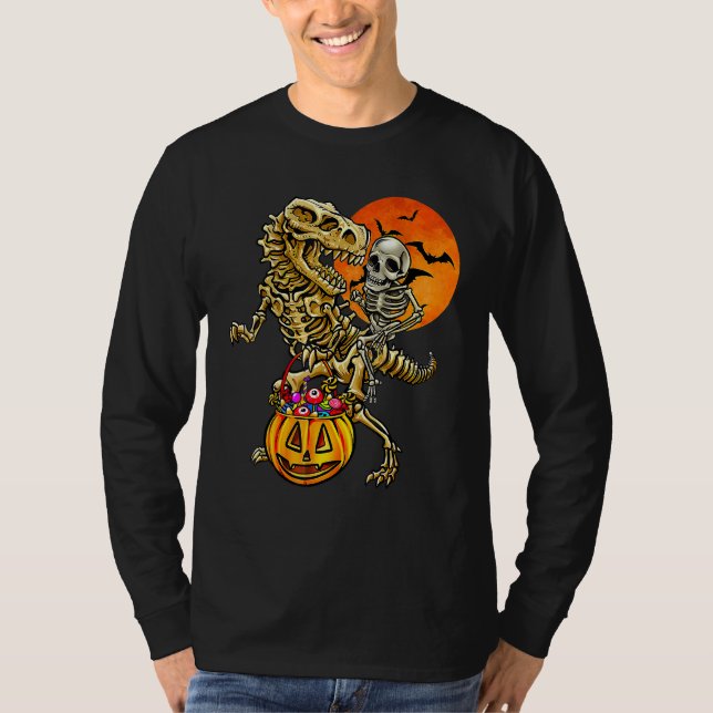 T-shirt Skeleton équitation maman Dinosaure T Rex Hallowee (Devant)