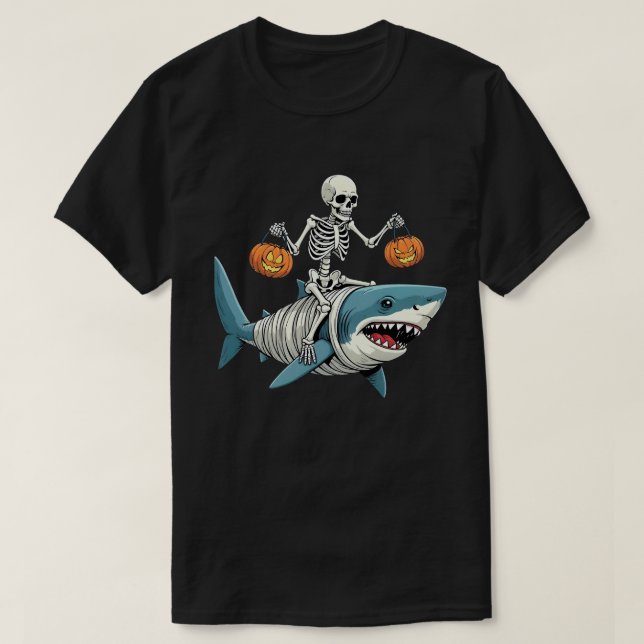 T-shirt Skeleton équitation Requin maman Drôle Halloween (Design devant)