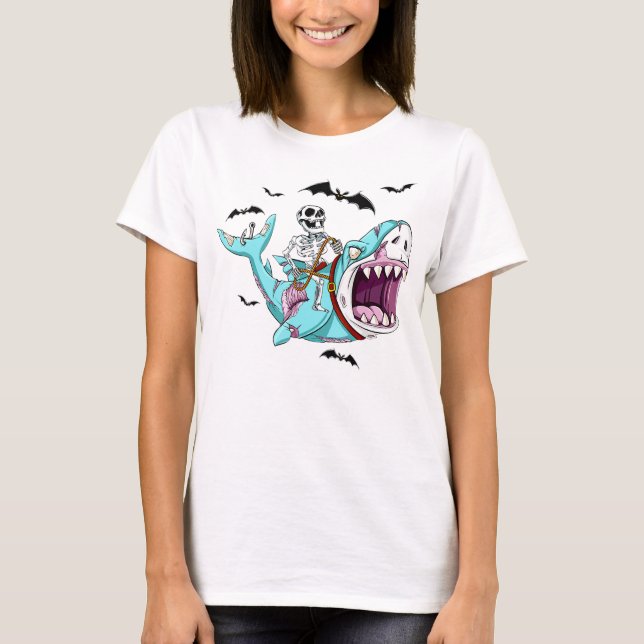 T-shirt Skeleton équitation Zombie Shark Funny Halloween c (Devant)